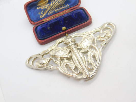 Sterling Silver Spring Lily Nurses Floral Buckle 1986 Sheffield Vintage