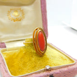 Victorian French 18ct Yellow Gold & Cabochon Red Coral Ring Antique c1860