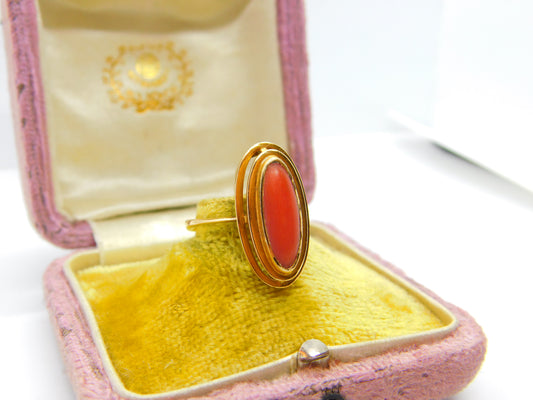 Victorian French 18ct Yellow Gold & Cabochon Red Coral Ring Antique c1860