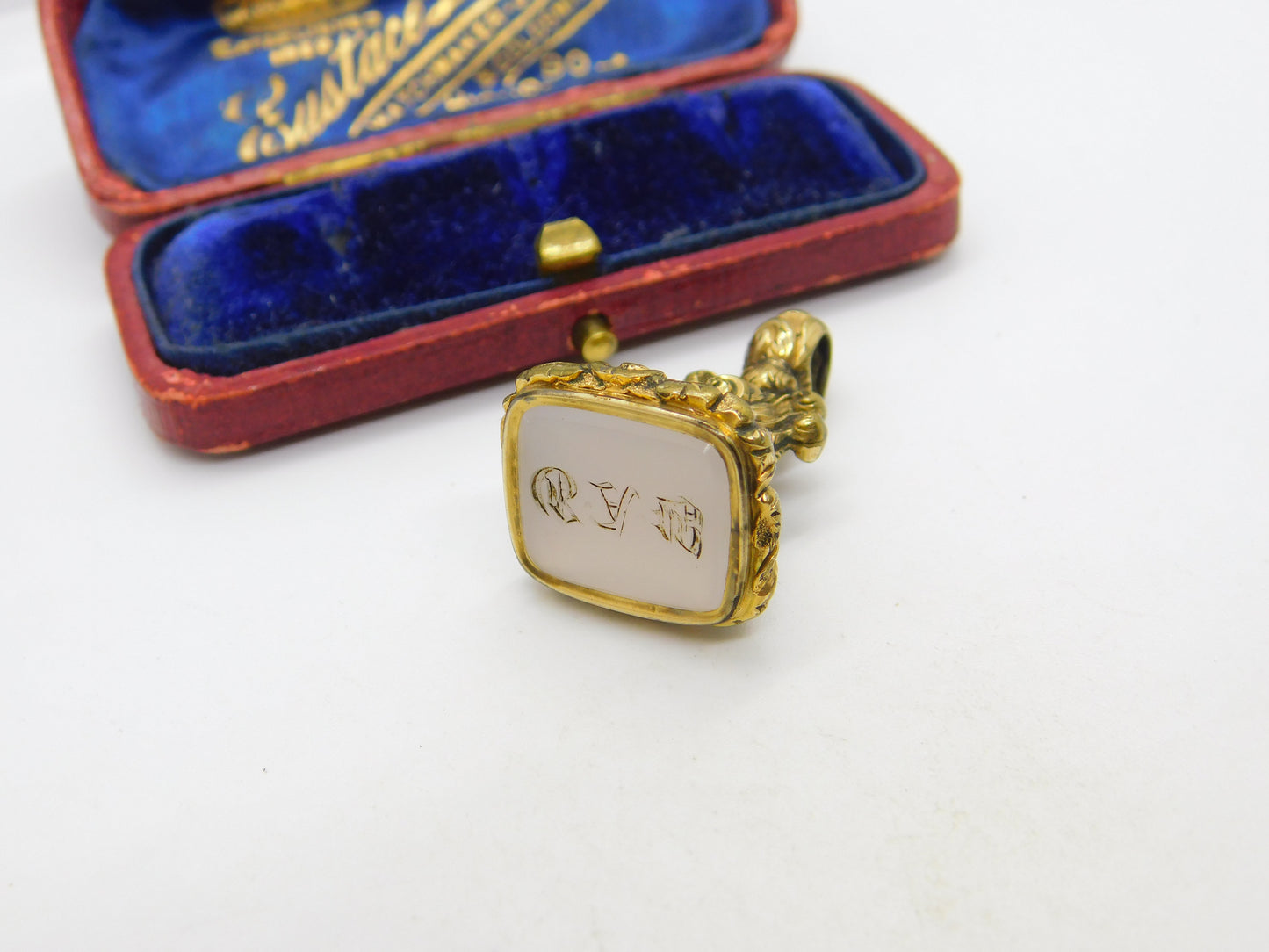 Victorian Rolled Gold Carved Chalcedony Monogram Fob Seal c1860 Antique