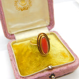 Victorian French 18ct Yellow Gold & Cabochon Red Coral Ring Antique c1860