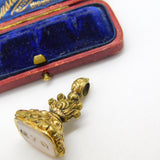 Victorian Rolled Gold Carved Chalcedony Monogram Fob Seal c1860 Antique
