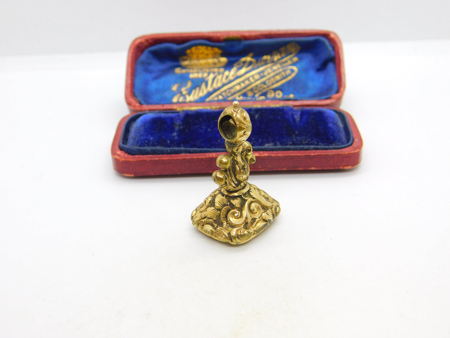 Victorian Rolled Gold Carved Chalcedony Monogram Fob Seal c1860 Antique