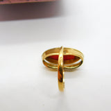 Victorian French 18ct Yellow Gold & Cabochon Red Coral Ring Antique c1860