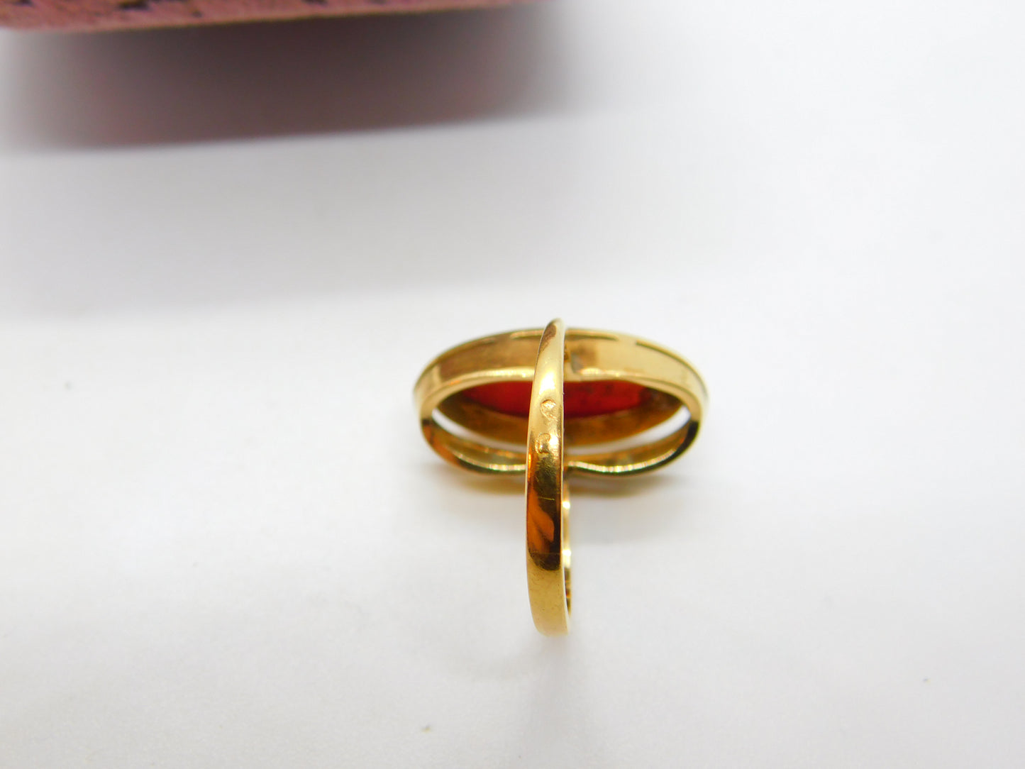 Victorian French 18ct Yellow Gold & Cabochon Red Coral Ring Antique c1860