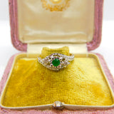 18ct Gold, Emerald & 0.1ct Diamond Crossover Ring Vintage c1990 Size L 1/2 UK