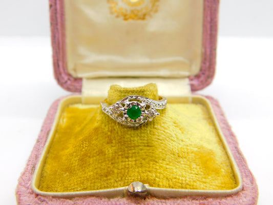 18ct Gold, Emerald & 0.1ct Diamond Crossover Ring Vintage c1990 Size L 1/2 UK