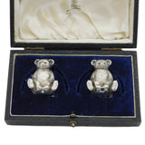 Edwardian Pair of Sterling Silver Teddy Bear Pepper Shakers Antique Birmingham
