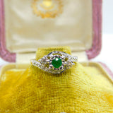 18ct Gold, Emerald & 0.1ct Diamond Crossover Ring Vintage c1990 Size L 1/2 UK