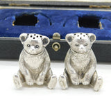 Edwardian Pair of Sterling Silver Teddy Bear Pepper Shakers Antique Birmingham