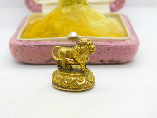 Victorian 9ct Gold & Sardonyx Set Lion Form Fob Seal AF Antique c1860