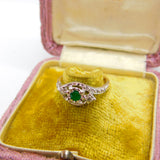 18ct Gold, Emerald & 0.1ct Diamond Crossover Ring Vintage c1990 Size L 1/2 UK