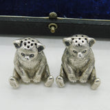 Edwardian Pair of Sterling Silver Teddy Bear Pepper Shakers Antique Birmingham