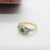 18ct Gold, Emerald & 0.1ct Diamond Crossover Ring Vintage c1990 Size L 1/2 UK
