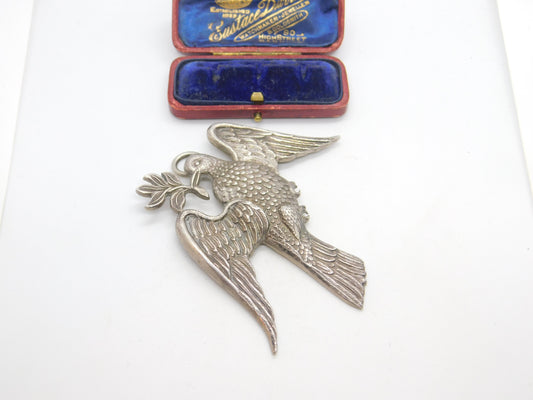 Large Sterling Silver Dove of Peace Masonic Jewel Medallion 1927 Birmingham