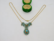 George III Gold & Sterling Silver Gilt Turquoise, Pearl Floral Necklace Antique c1800
