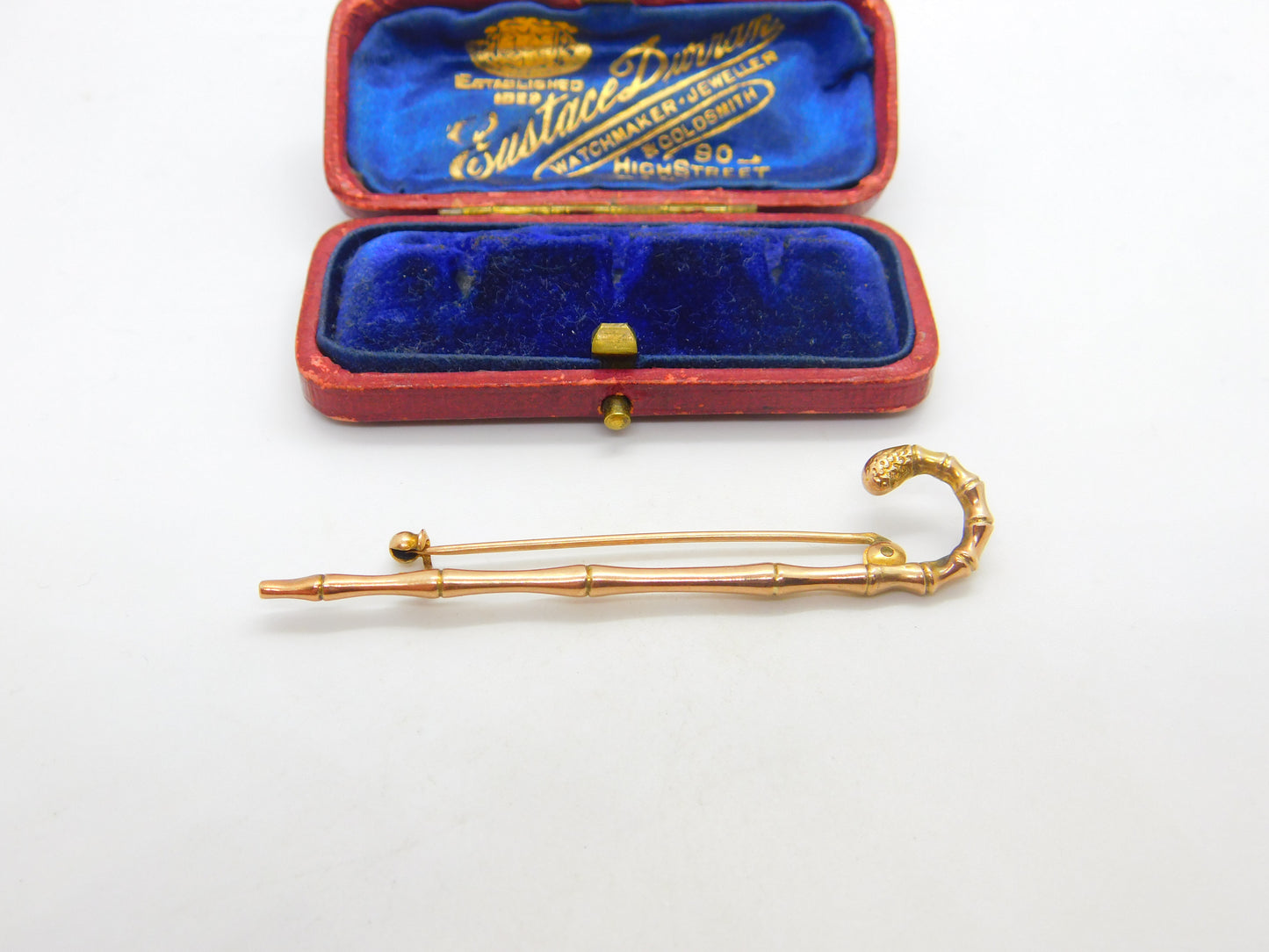 Victorian 9ct Rose Gold Walking Stick Brooch Antique 1896 Birmingham