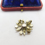 Victorian Sterling Silver Gilt, Seed Pearl & Turquoise Floral Drop Pendant c1890