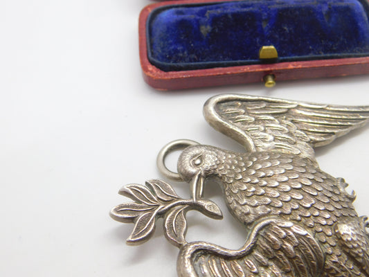 Large Sterling Silver Dove of Peace Masonic Jewel Medallion 1927 Birmingham