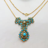 George III Gold & Sterling Silver Gilt Turquoise, Pearl Floral Necklace Antique c1800