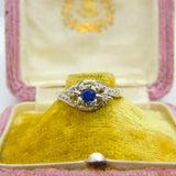 18ct Gold, Sapphire & 0.1ct Diamond Crossover Ring Vintage 1964 London