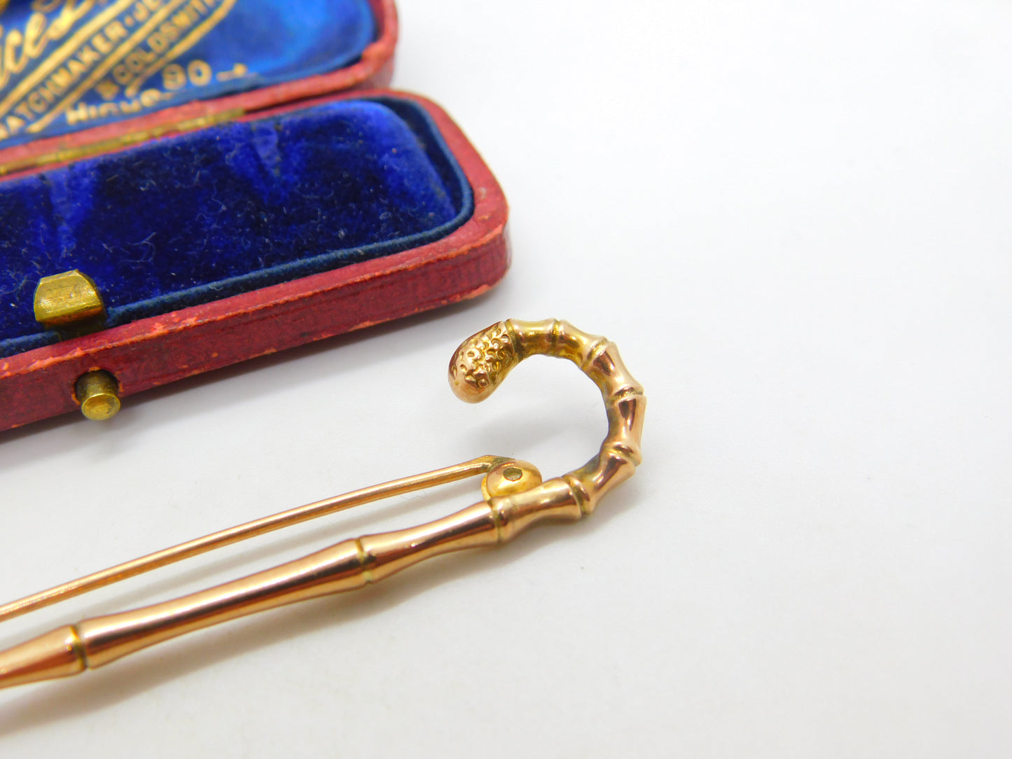 Victorian 9ct Rose Gold Walking Stick Brooch Antique 1896 Birmingham