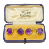 Boxed Victorian Pair of 15ct Rose Gold Conical-Cut Amethyst Gents Cufflinks Antique c1880s
