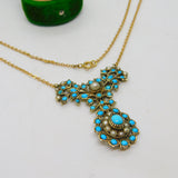 George III Gold & Sterling Silver Gilt Turquoise, Pearl Floral Necklace Antique c1800