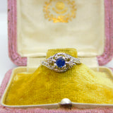 18ct Gold, Sapphire & 0.1ct Diamond Crossover Ring Vintage 1964 London