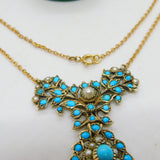 George III Gold & Sterling Silver Gilt Turquoise, Pearl Floral Necklace Antique c1800