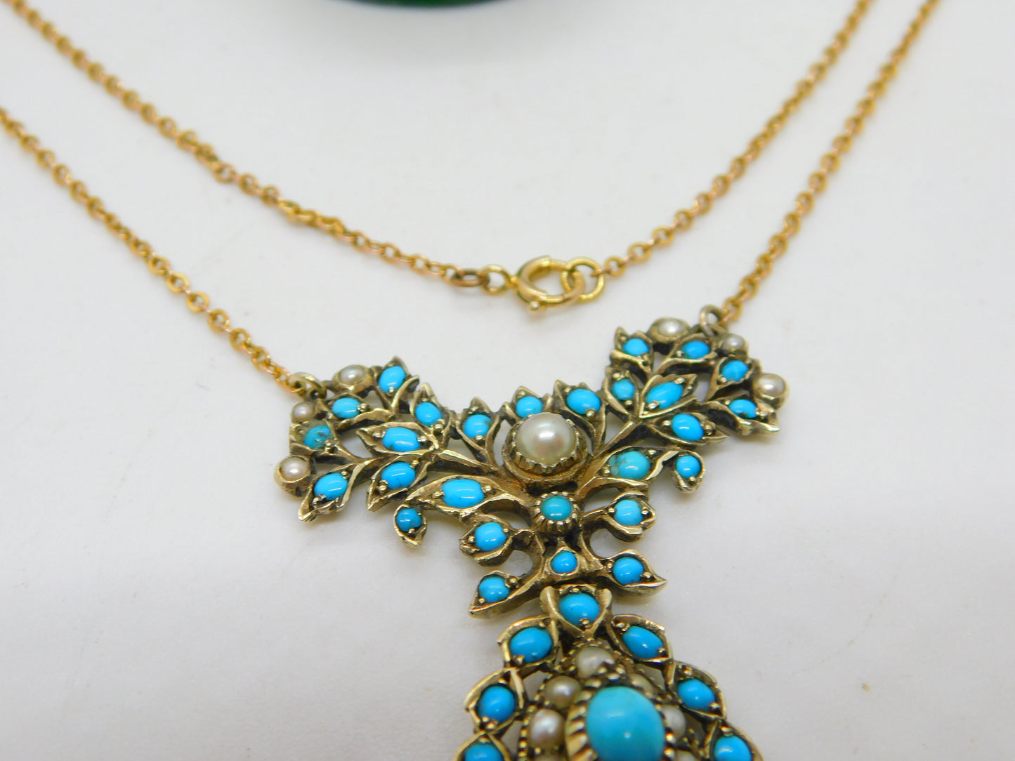 George III Gold & Sterling Silver Gilt Turquoise, Pearl Floral Necklace Antique c1800