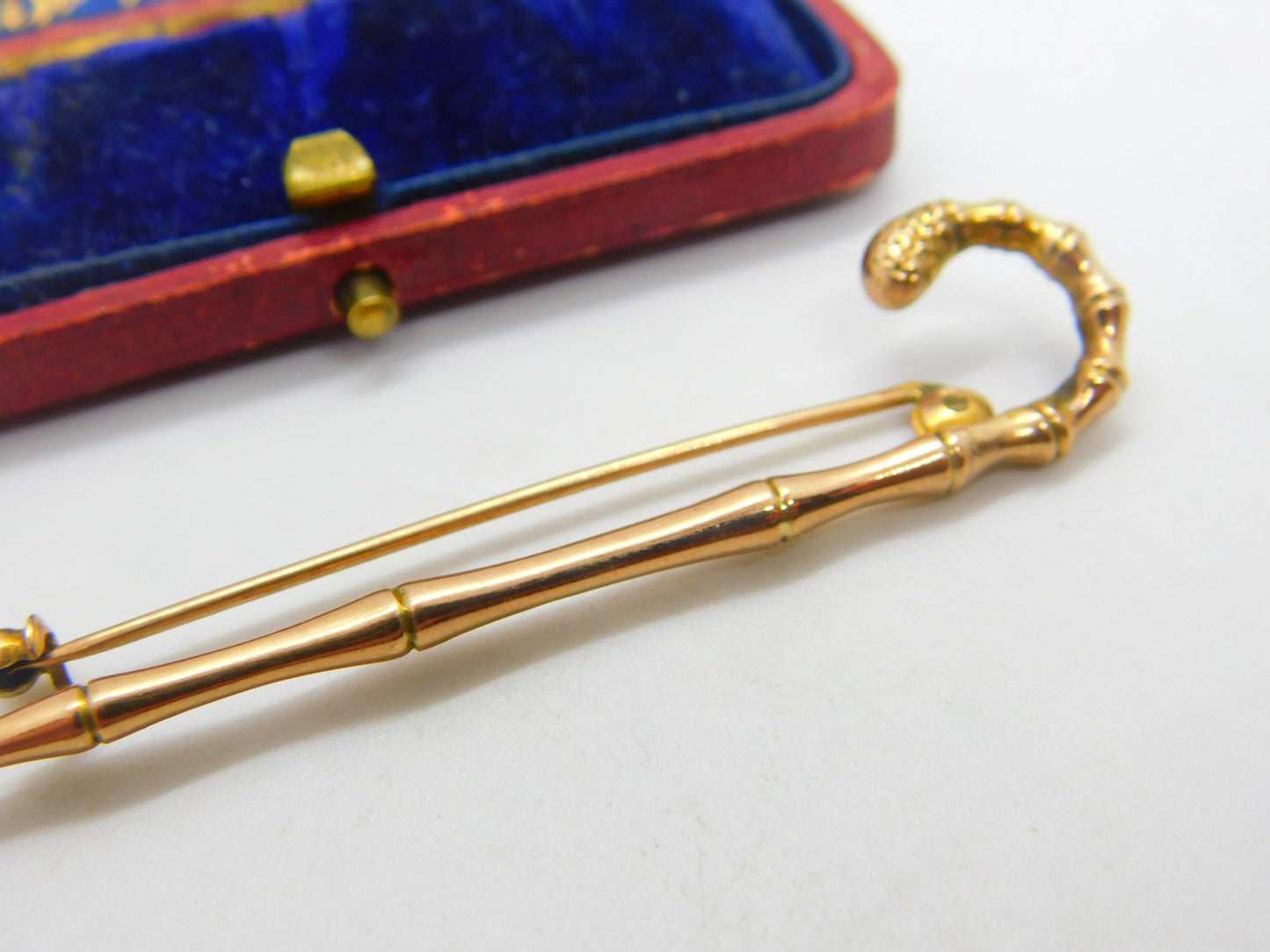 Victorian 9ct Rose Gold Walking Stick Brooch Antique 1896 Birmingham