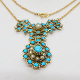 George III Gold & Sterling Silver Gilt Turquoise, Pearl Floral Necklace Antique c1800