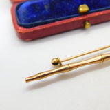 Victorian 9ct Rose Gold Walking Stick Brooch Antique 1896 Birmingham