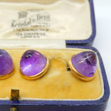 Boxed Victorian Pair of 15ct Rose Gold Conical-Cut Amethyst Gents Cufflinks Antique c1880s