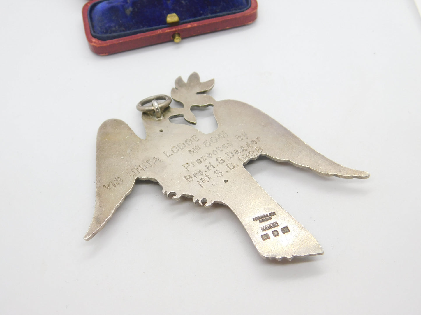 Large Sterling Silver Dove of Peace Masonic Jewel Medallion 1927 Birmingham