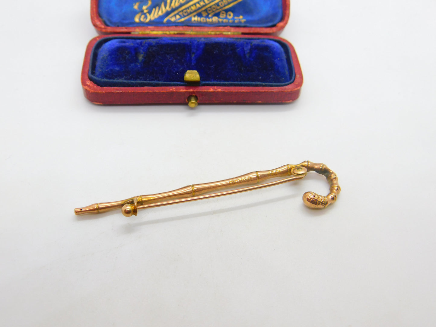 Victorian 9ct Rose Gold Walking Stick Brooch Antique 1896 Birmingham