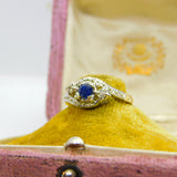 18ct Gold, Sapphire & 0.1ct Diamond Crossover Ring Vintage 1964 London