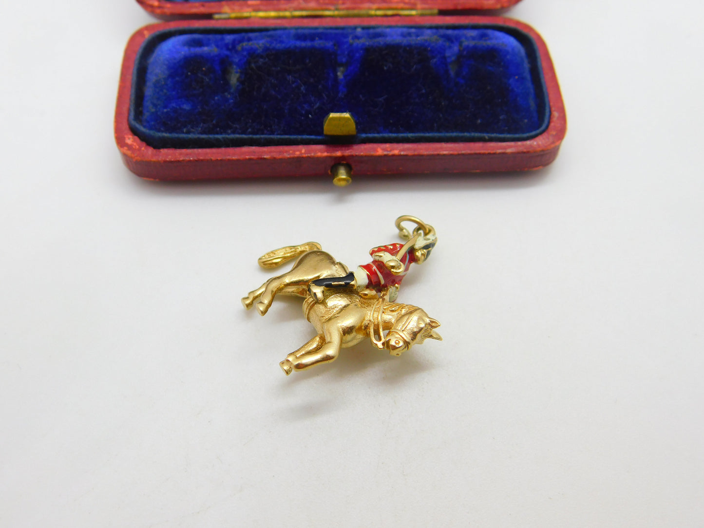 9ct Yellow Gold & Enamel Royal Horse Guard Cavalry Charm 1972 London Vintage