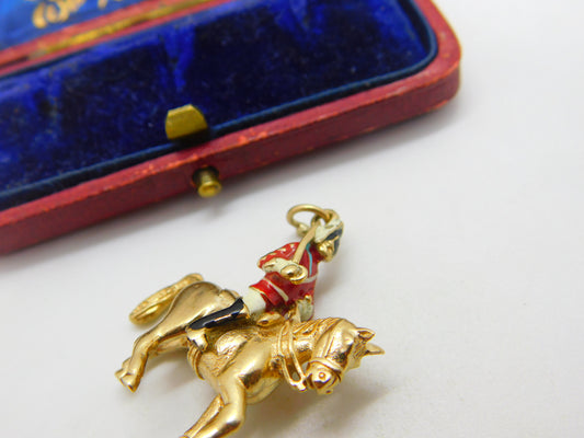 9ct Yellow Gold & Enamel Royal Horse Guard Cavalry Charm 1972 London Vintage