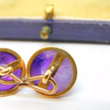 Boxed Victorian Pair of 15ct Rose Gold Conical-Cut Amethyst Gents Cufflinks Antique c1880s