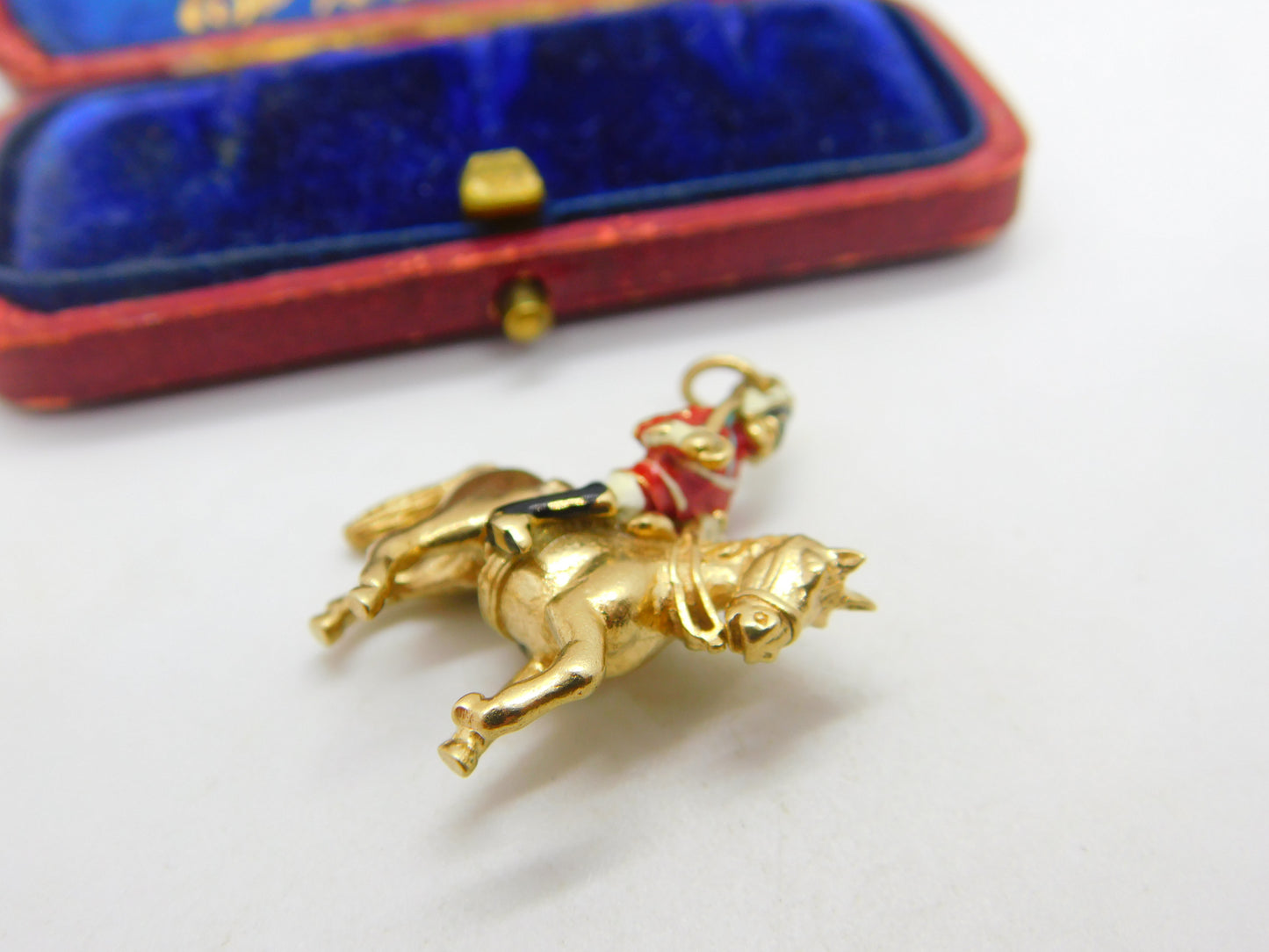 9ct Yellow Gold & Enamel Royal Horse Guard Cavalry Charm 1972 London Vintage