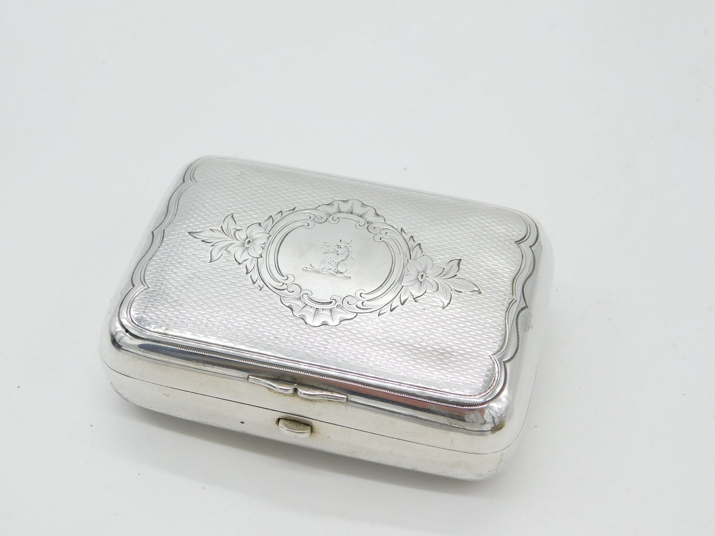 Victorian Russian Sterling Silver Cigar Box Dragon Crest Antique Moscow c1860