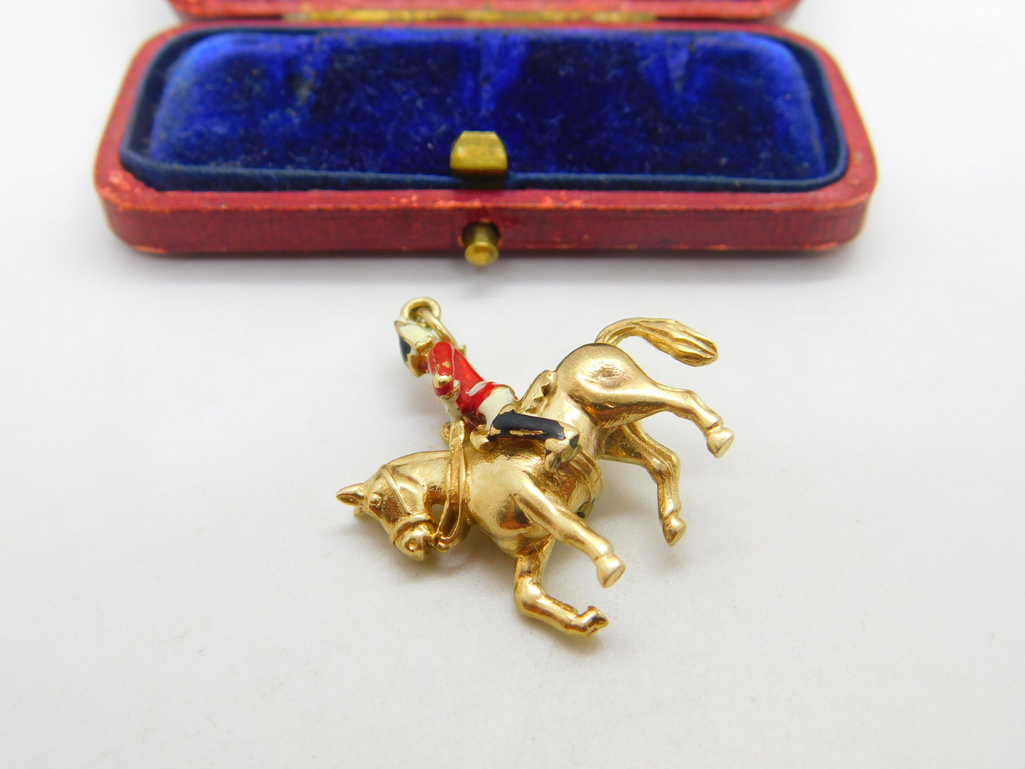 9ct Yellow Gold & Enamel Royal Horse Guard Cavalry Charm 1972 London Vintage