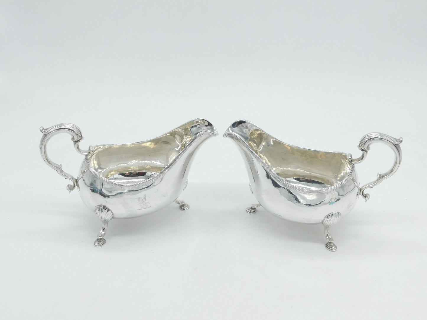 George III Irish Pair of Sterling Silver Crested Sauce Boats Antique 1793 Dublin