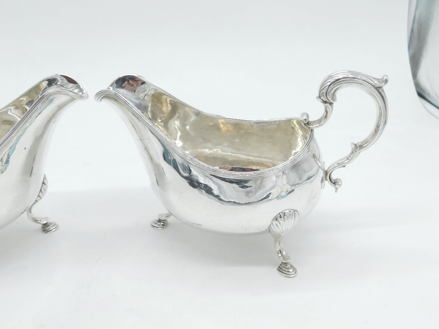 George III Irish Pair of Sterling Silver Crested Sauce Boats Antique 1793 Dublin