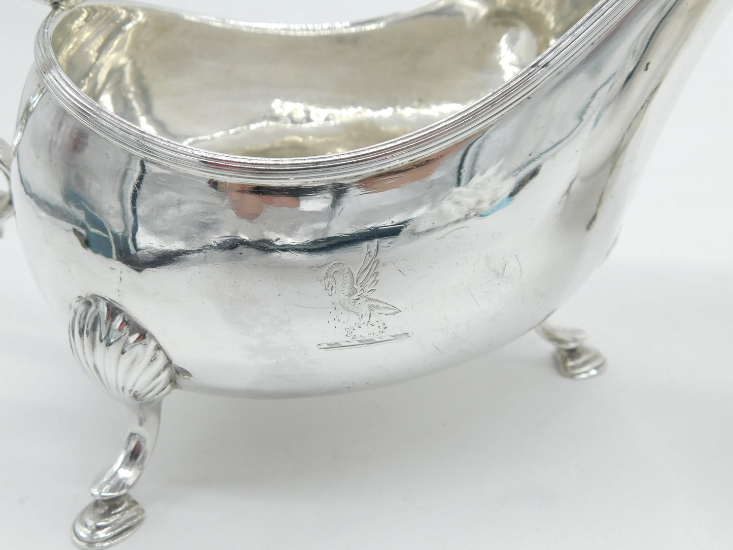 George III Irish Pair of Sterling Silver Crested Sauce Boats Antique 1793 Dublin