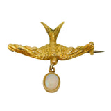 Victorian 15ct Yellow Gold Opal Drop Swallow Brooch Antique c1890 Birmingham