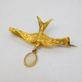 Victorian 15ct Yellow Gold Opal Drop Swallow Brooch Antique c1890 Birmingham