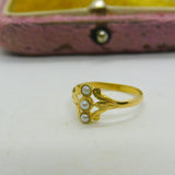 Victorian French 18ct Yellow Gold & Pearl Set Small Dress Ring Antique c1840